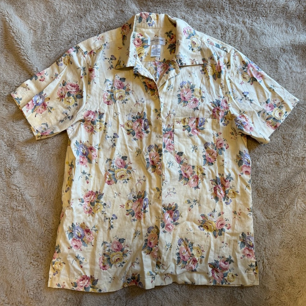 Vintage Floral Yellow Jones New York Button Front Shirt